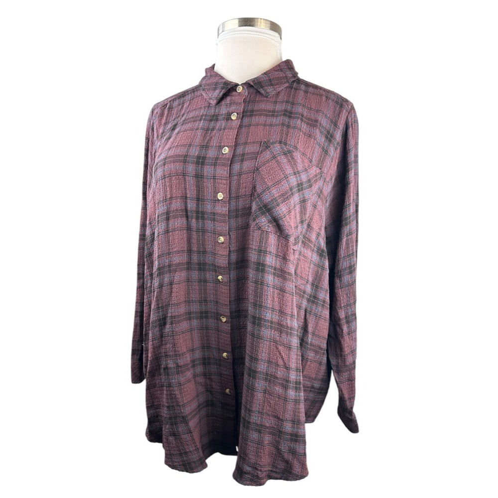 Torrid Lizzie Crinkle Flannel Gauze Button Up Tunic Red Plaid Plus Size 3 3X - Picture 10 of 11